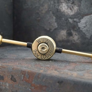 9mm Spent Brass Bullet Industrial Barbell 14g 16g Scaffold image 5