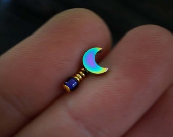 Rainbow Crescent Moon Helix Cartilage Tragus Earring Piercing 16 Gauge