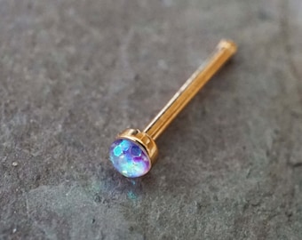 Rose Gold Nose Ring Rose Gold Nose Stud with 2mm Purple Opal