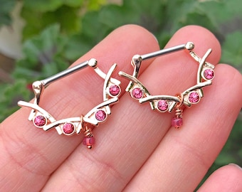 4 Pink Crystal Rose Gold Nipple Clicker Nipple Ring Nipple Piercing