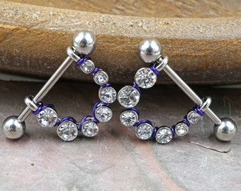 14g or 16g Silver Multi Crystal Nipple Shield Nipple Ring Nipple Piercing