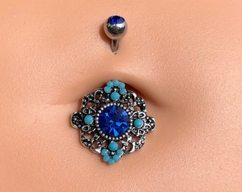 Blue Flower Belly Button Navel Rings - Gift under 15