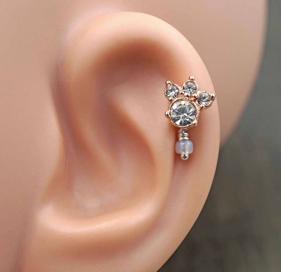 tilbehør Diverse Bør Paw Print Rose Gold Stud Cartilage Earring Piercing 16g | Etsy