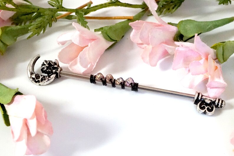 Owl and Moon Skeleton Key Industrial Barbell Scaffold Piercing Etsy