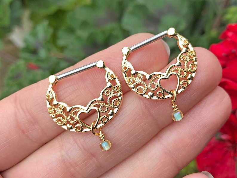 Filigree Heart Gold Nipple Clicker Nipple Ring Nipple Piercing Etsy