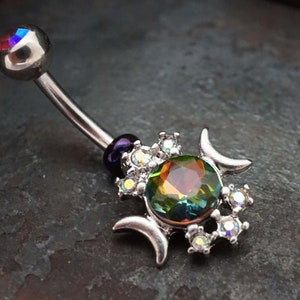 Silver Sun and Moon Belly Button Ring