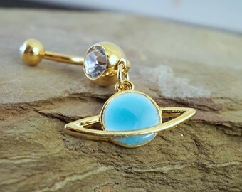 Saturn 14kt Gold Belly Button Ring Rings Glow In The Dark