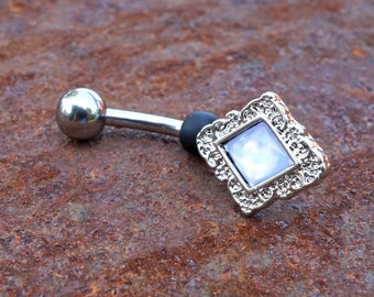 Diamond Shaped Clear Illuminating Stone Center 316L Surgical Steel Belly Button Navel Ring