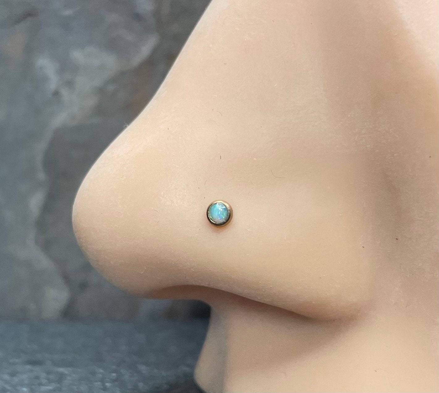 20 gauge White Opal Nose Ring Nose Stud Yellow Gold Rose Gold