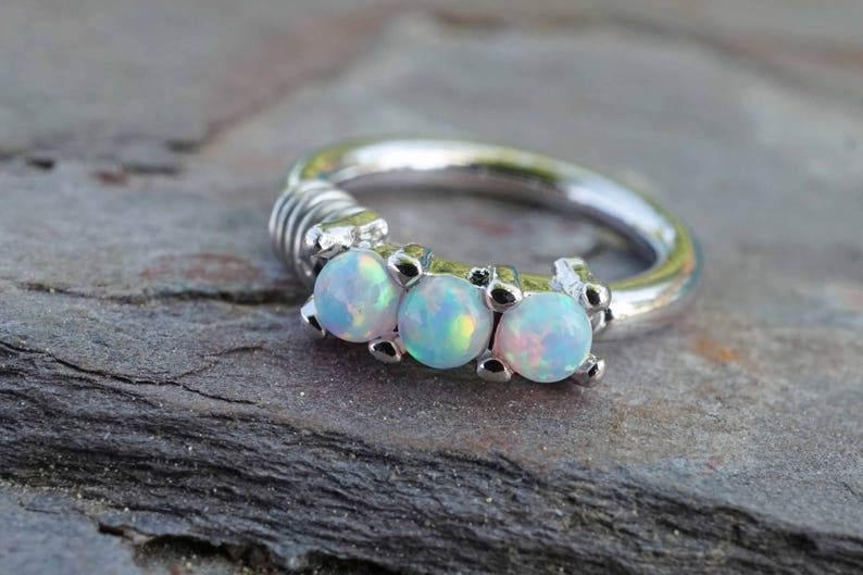 White Opal Nose Hoop Rook Hoop Daith Hoop Cartilage Hoop Tragus Hoop Septum