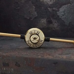 9mm Spent Brass Bullet Industrial Barbell 14g 16g Scaffold image 9