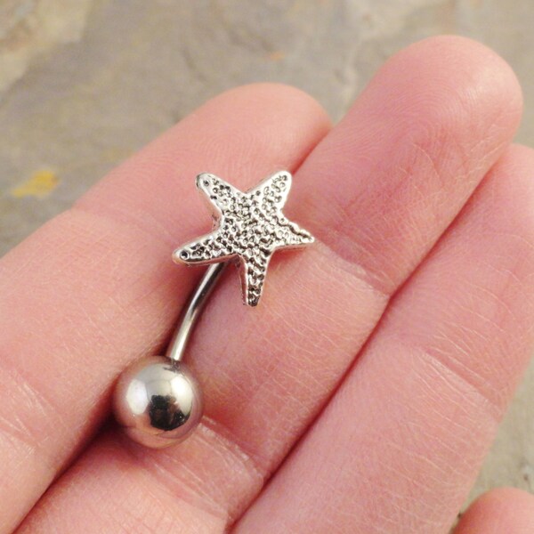 Tiny Silver Starfish Belly Button Ring