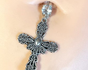 Silver Cross Belly Button Ring