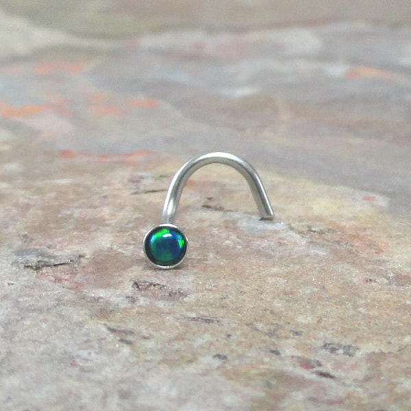 Blue Green Fire Opal Nose Ring Stud