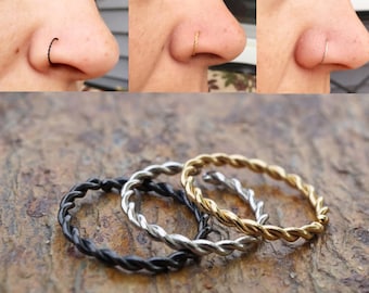 Gold, Silver or Black Braided Twisted Nose Ring Hoop