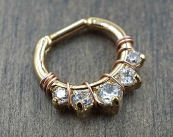 14 Gauge Gold Septum Ring Daith Hoop Clicker Bull Ring Nose Piercing