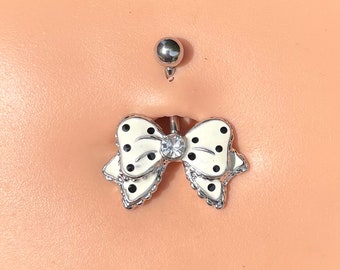 Polka Dot White Bow Belly Button Ring Jewelry