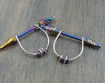Rainbow Angel Wing Nipple Barbell Jewelry