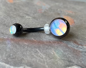 Iridescent Glowing Black Belly Button Ring