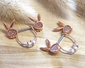 14g Sparkly Playboy Bunny Rose Gold Nipple Shield Nipple Ring Nipple Piercing