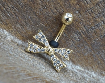 Bow Gold Belly Button Ring - Gift Under 15 - Gift for Her