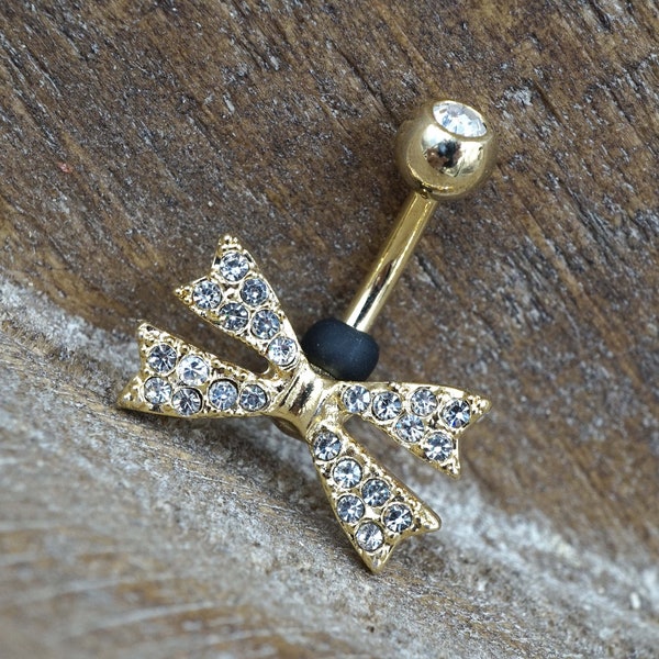 Bow Gold Belly Button Ring - Gift Under 15 - Gift for Her