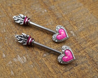 Pink Opal Heart Arrowhead Nipple Ring Nipple Barbell