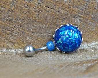 Short Belly Ring - Sparkly Blue Belly Button Ring - Gift For Teens - Gift under 15
