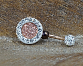 Rose Gold Druzy Belly Button Ring - Rose Gold Navel Ring