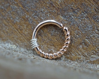 Twisted Tiny Hoop Rose Gold Septum Ring - Rose Gold Daith Piercing - Simple Rose Gold Rook Earring Hoop