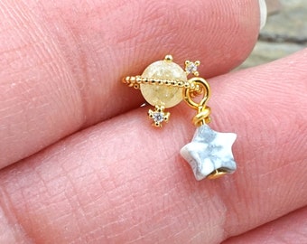 Golden Saturn and Star Stud Cartilage Earring Piercing 16g