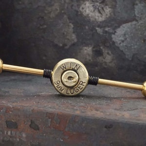 9mm Spent Brass Bullet Industrial Barbell 14g 16g Scaffold image 8