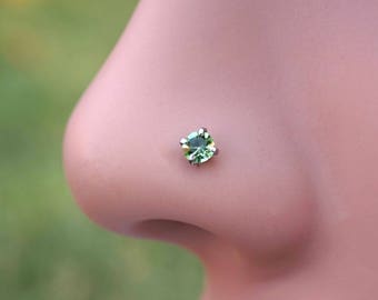 18 Gauge or 20 Gauge Light Peridot Green Crystal Nose Stud Nose Bone