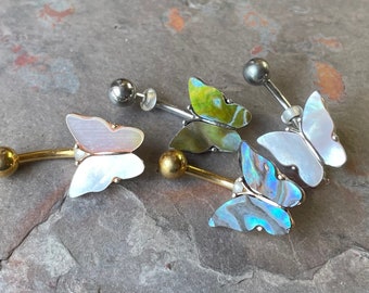Abalone Shell Butterfly Belly Button Navel Rings - Gift under 15