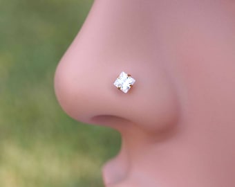 Diamond Square Rose Gold Nose Stud Rose Gold Nose Ring