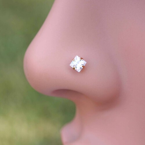 Diamond Square Rose Gold Nose Stud Rose Gold Nose Ring Etsy Canada