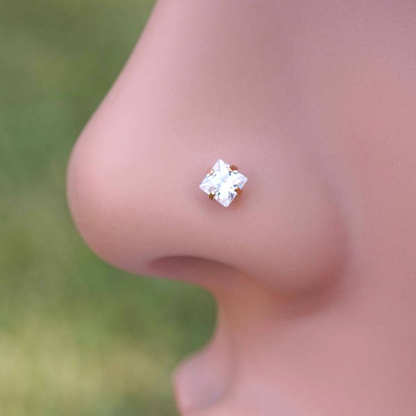 Diamond Square Rose Gold Nose Stud Rose Gold Nose Ring