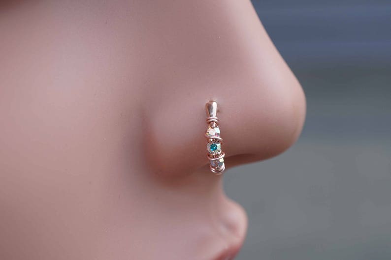 Rose Gold Boho Nose Ring AB Nose Hoop Nose Piercing image 4