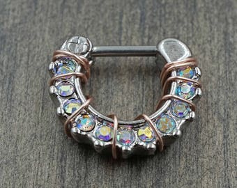 16g Aurora Borealis Daith Hoop Rook Earring Clicker Septum Clicker Ring