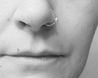 Pearl Nose Hoop Nose Ring 18G 20G