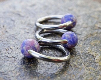 16 Gauge Lavender Agate Stone CBR Cartilage Hoop Earring Tragus Hoop Helix Conch