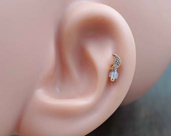 SALE - Crescent Moon Rose Gold Tragus Earring Piercing 16g