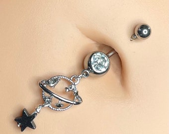 Universe Planets and Stars Dangle 316L Surgical Steel Belly Button Navel Rings