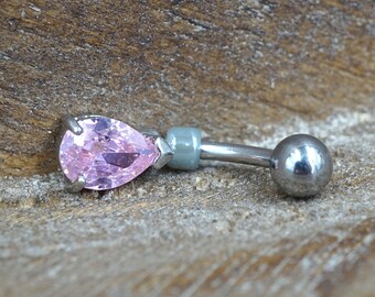 Elegant Pale Pink Teardrop CZ Belly Button Ring Jewelry