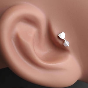 Heart Silver Tragus Earring Piercing 16g