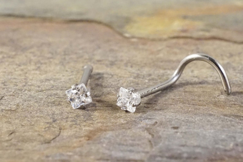 Nose Ring Square Crystal Nose Piercing Bone or Corkscrew Etsy