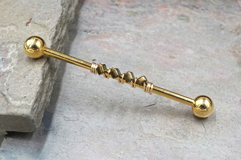 14 Gauge or 16 Gauge Bronze Gold Industrial Barbell Silver Gold or Rose Gold
