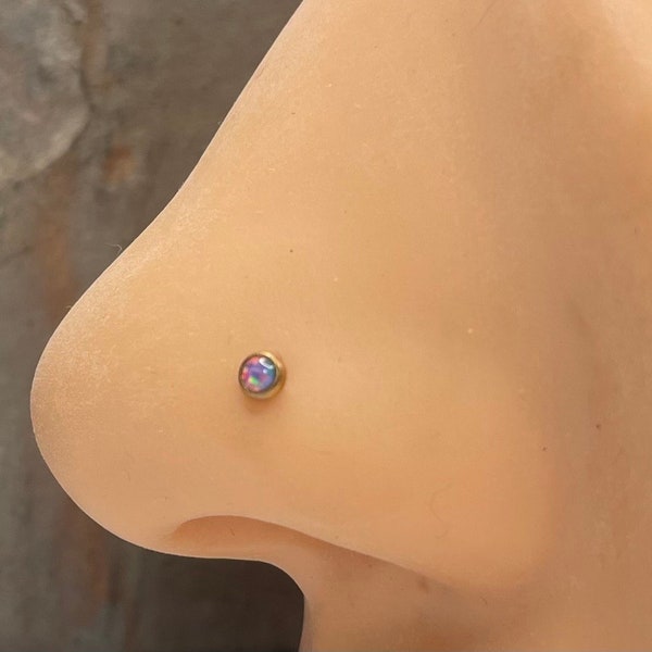20 gauge Purple Opal Nose Ring Nose Stud Yellow Gold Rose Gold