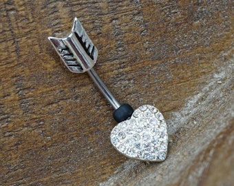 Heart and Arrow Belly Button Rings - Bow Hunter Belly Button Jewellery - Gift for Teens Under 15