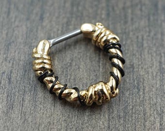 SALE - 16 Gauge Gold Barbed Wire Septum Ring Clicker Daith Ring Nose Piercing